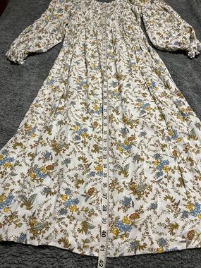 a.n.a A New Approach Cream Floral Smocked Maxi Dress with Blue and Brown Accents
